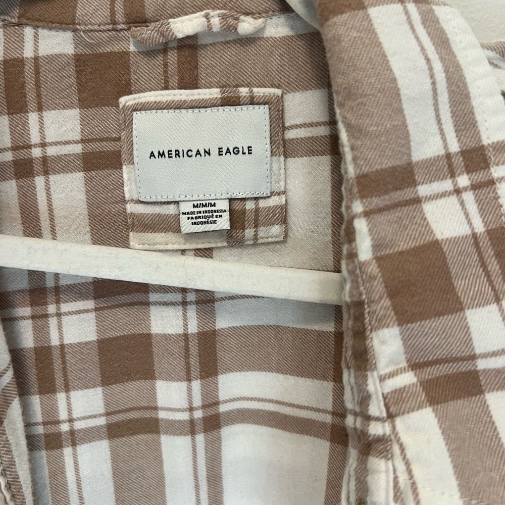American Eagle Outfitters Tan and White Blazer with Plaid Pattern